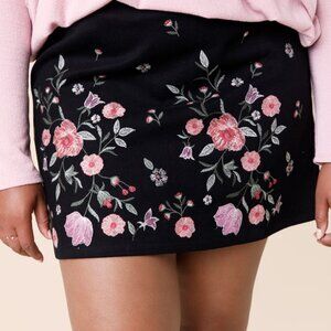Francesca's Charlie Embroidered Floral Mini Skirt, Medium, Black